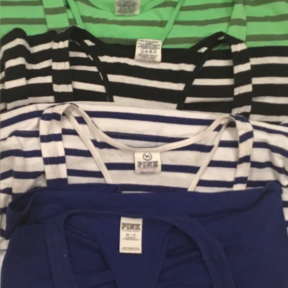 4 Women tank tops.Pink by Victoria's Secret Striped Black, Blue, Green/black